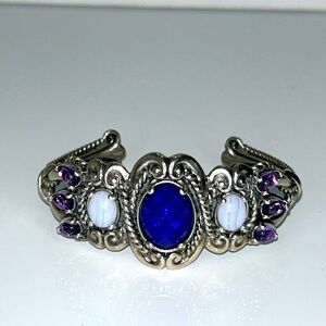NWOT Carolyn Pollack Sterling Silver Genuine Amethyst Lapis Agate Cuff Bracelet